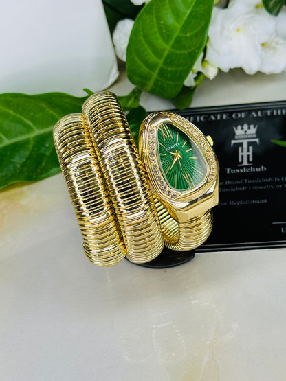 Gold Emerald Serpentine Watch For Her