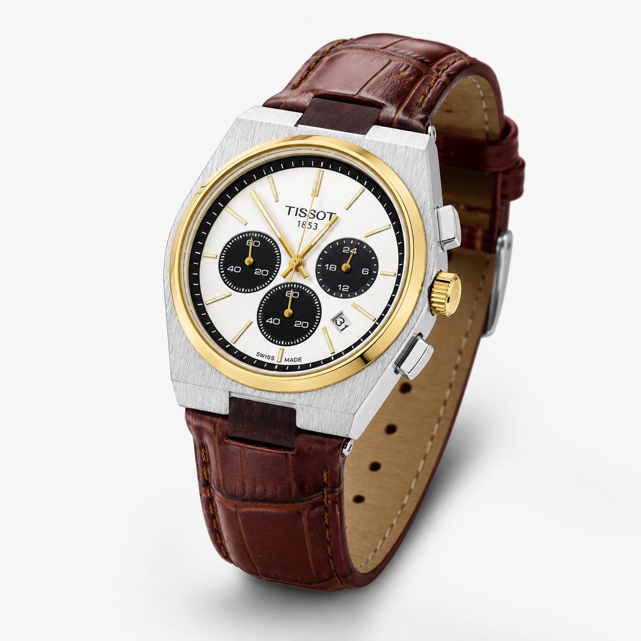 Leather Strapped Tissot PRX 1853 Chronograph Watch