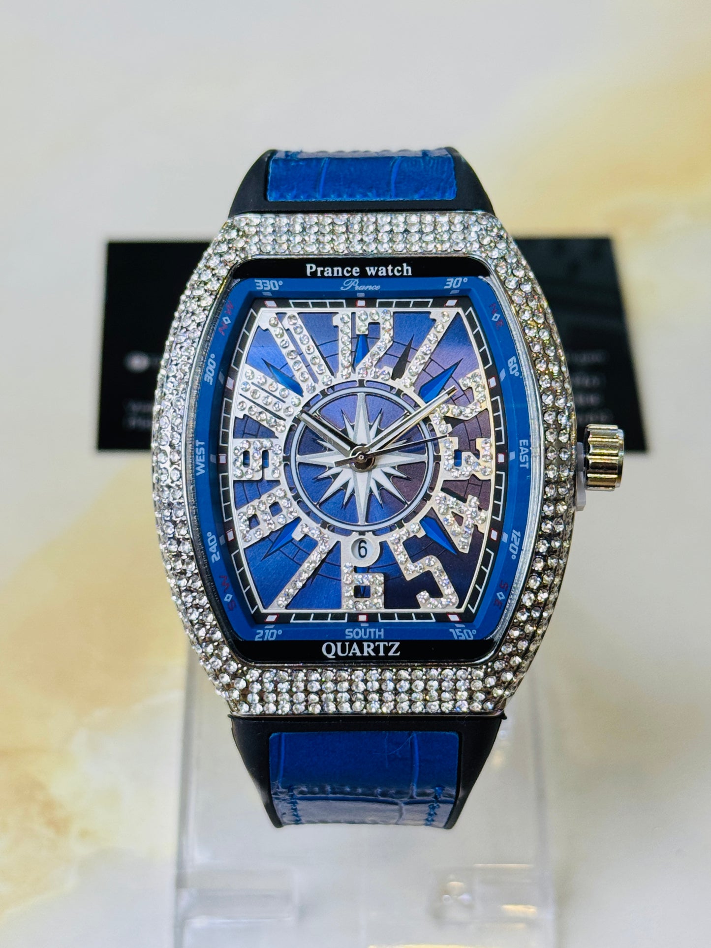 Blue Silver Iced Frank Muller Watch