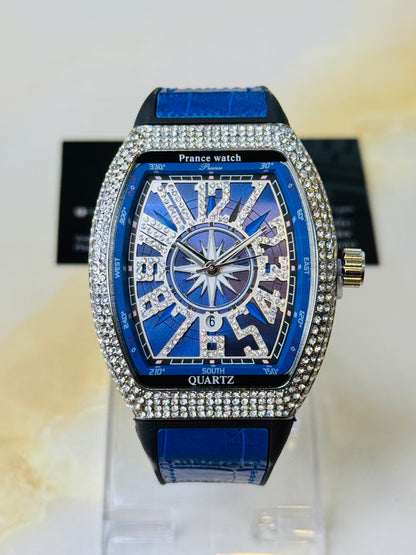 Blue Silver Iced Frank Muller Watch