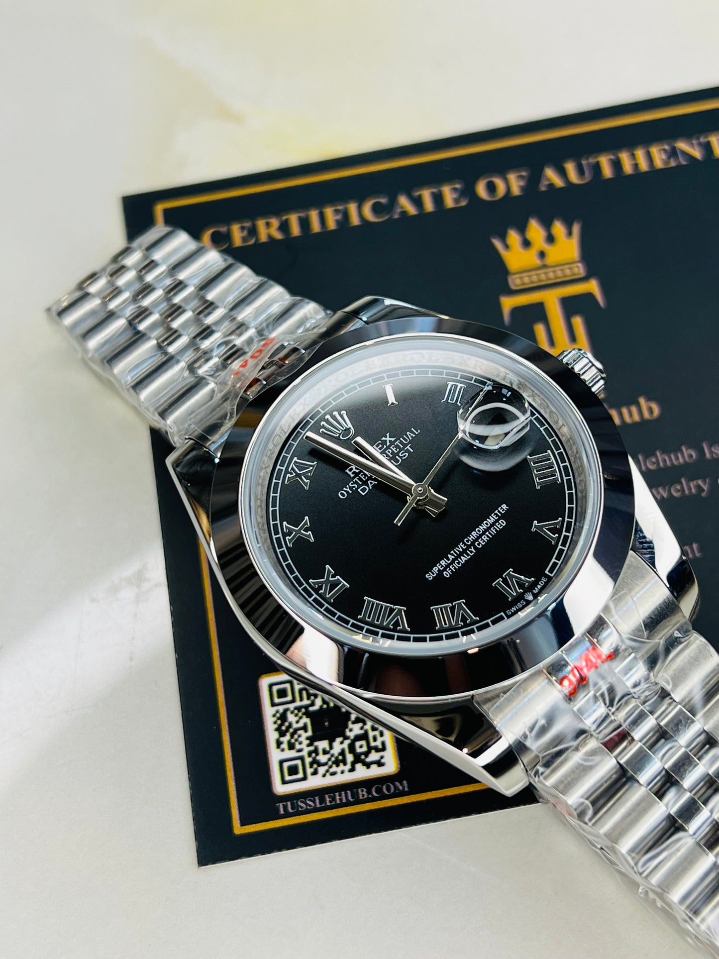 Roman Date Just Silver Black Plain Bezel Automatic Watch