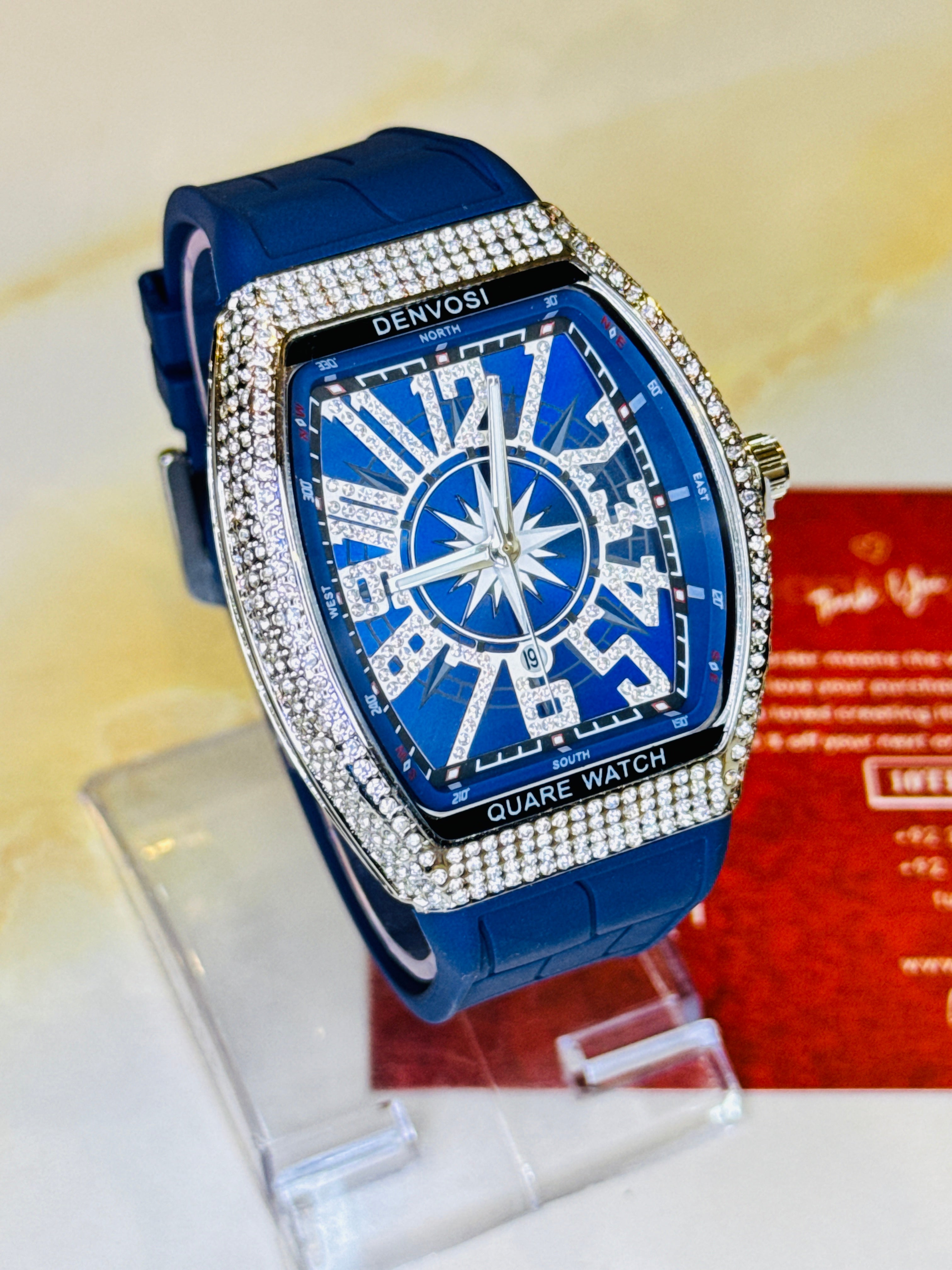 Vanguard Blue Silver Iced Silicone Frank Muller Watch