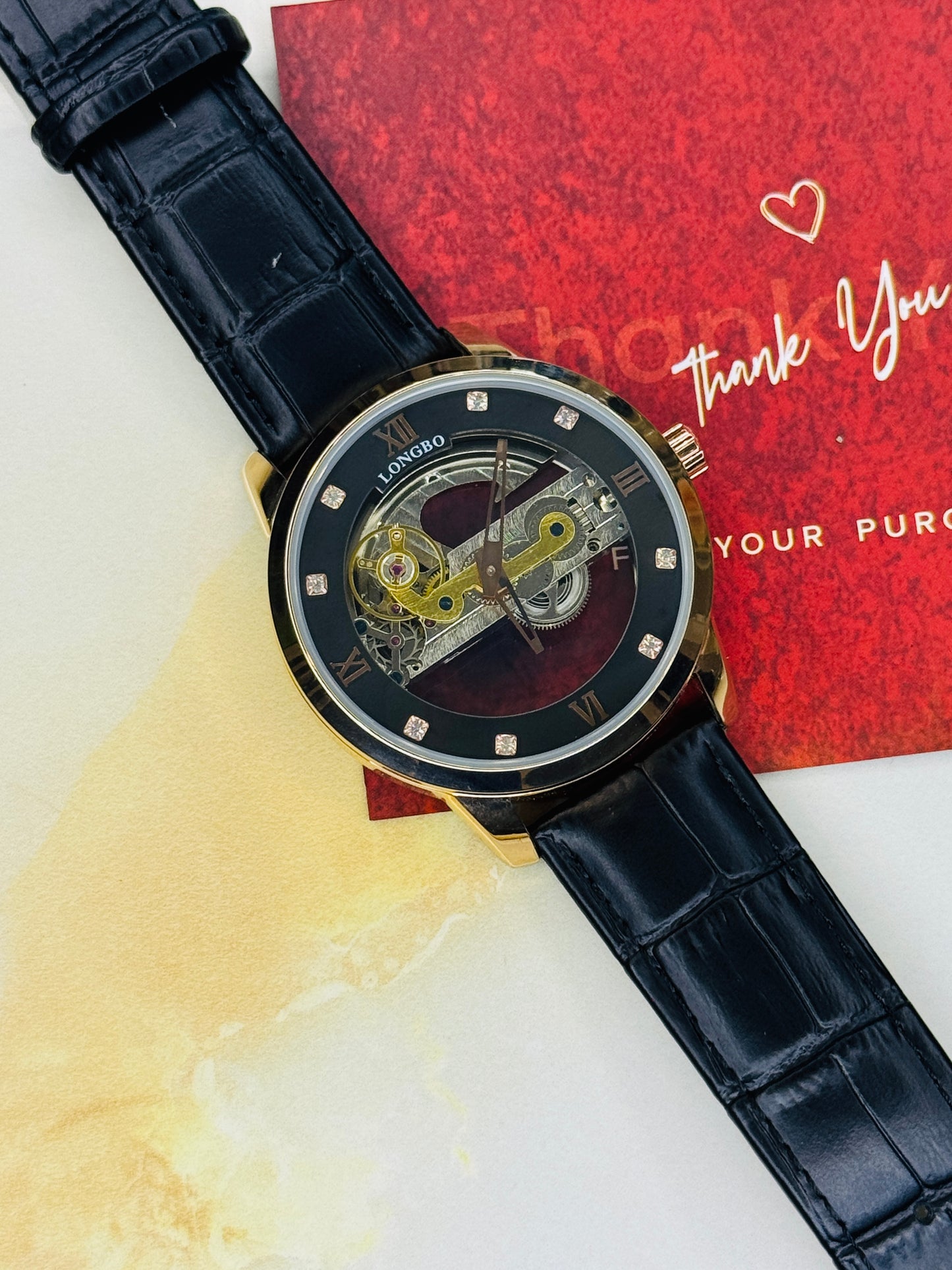 Longbo Skeleton Automatic Leather Watch