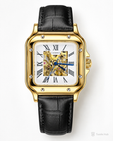 Black Gold White Tank Automatic Skeleton Watch