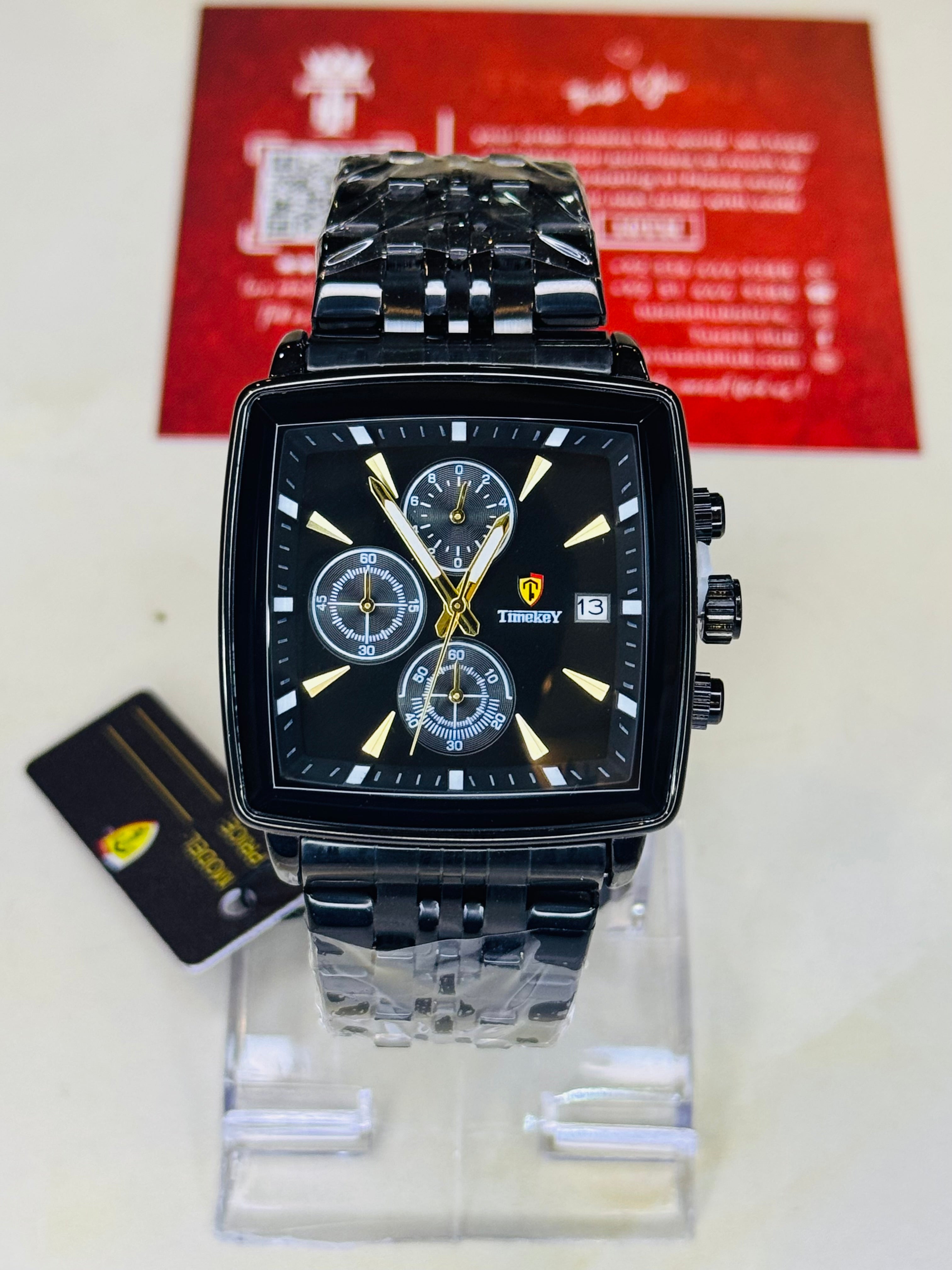 Timekey All Black Square Chain Chronograph Watch