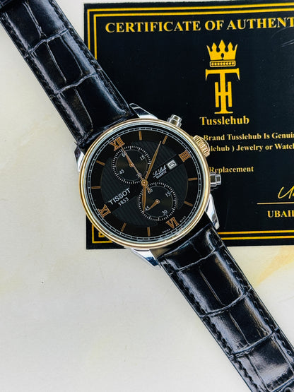Le Lode Black Leather Chronograph Dial Tissot Watch