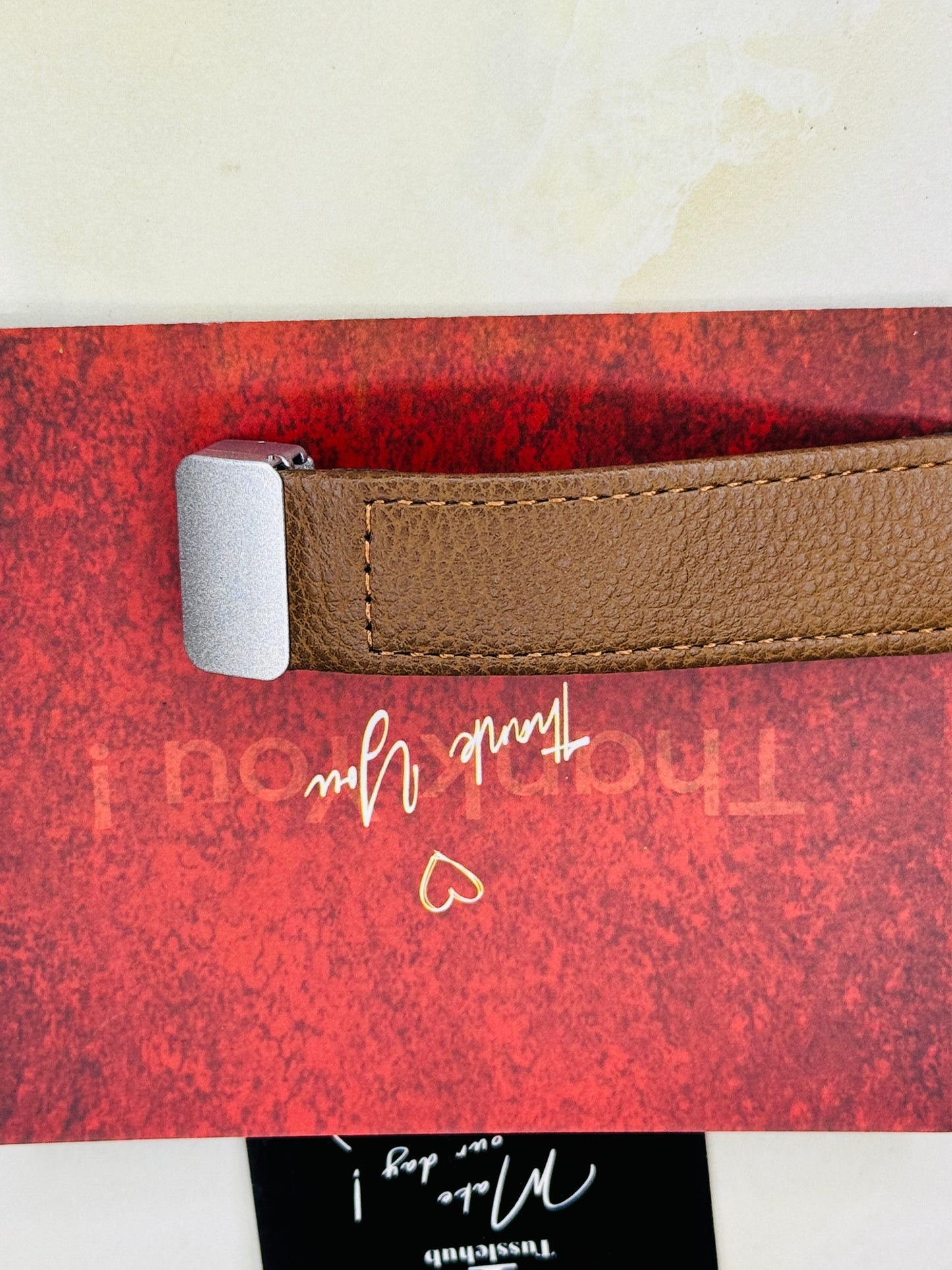 Tomi Brown Silver Leather Magnetic Strap Watch