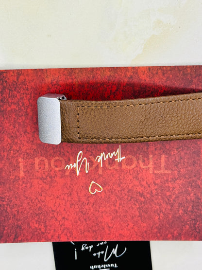 Tomi Brown Silver Leather Magnetic Strap Watch