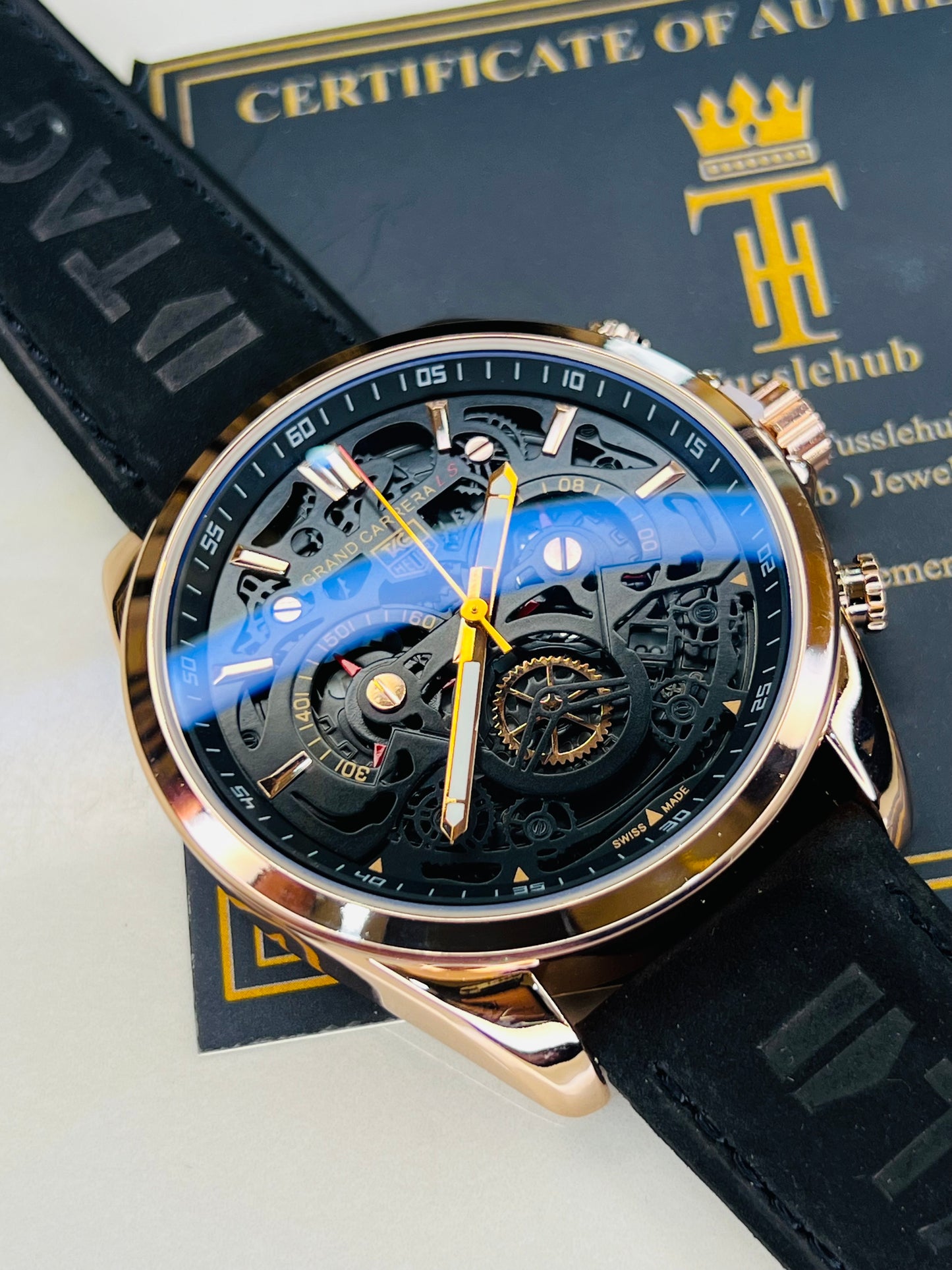 Black Copper Grand Carrera Chronographs Leather Watch