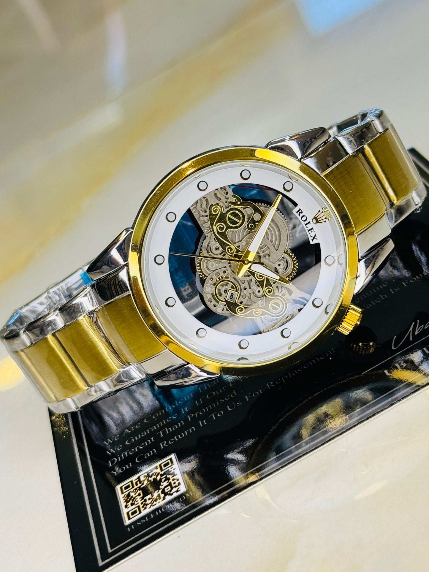 Two Tone White Skeleton Rolex Watch