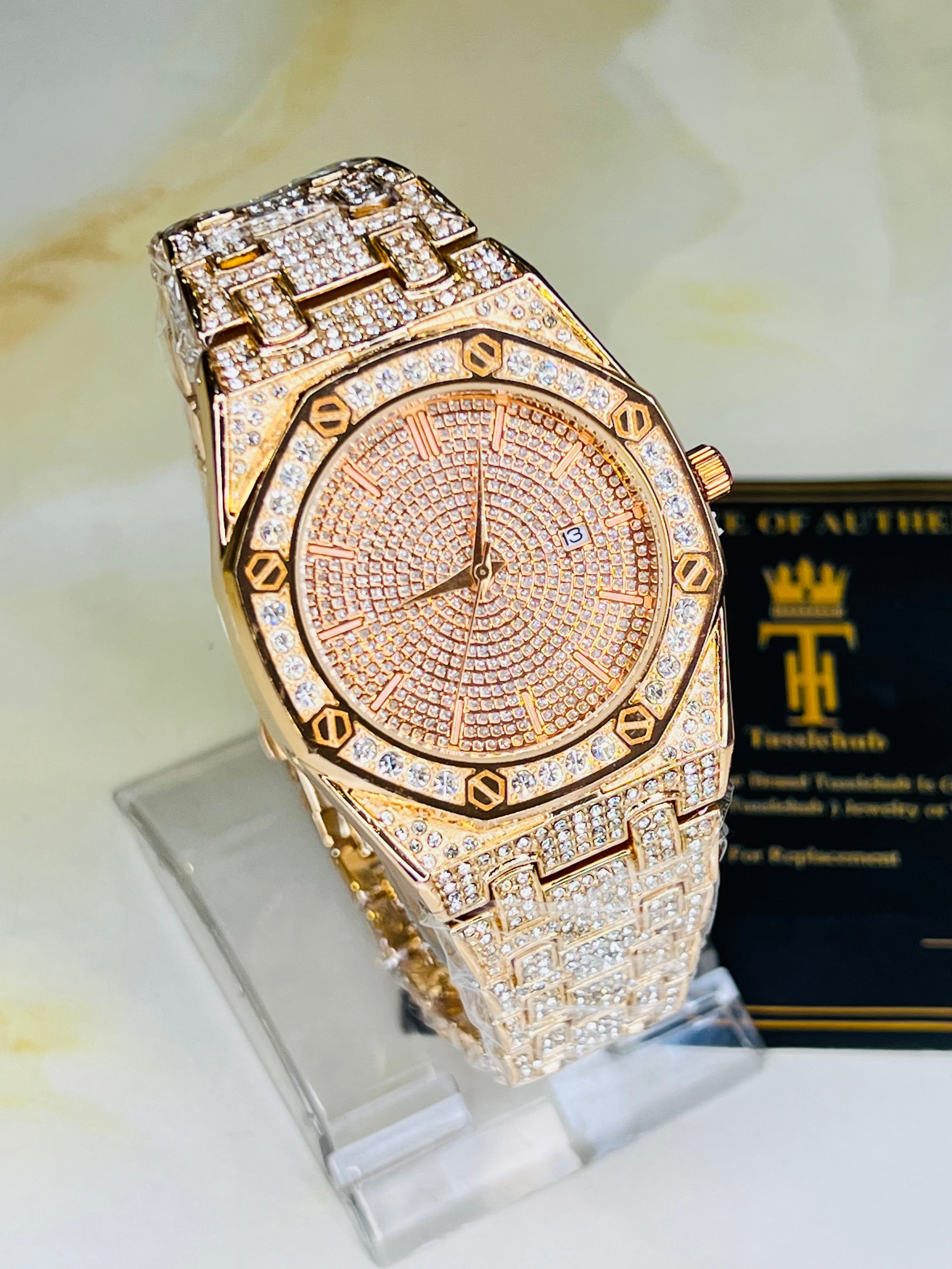 Rose Gold AP Iced Out Watch