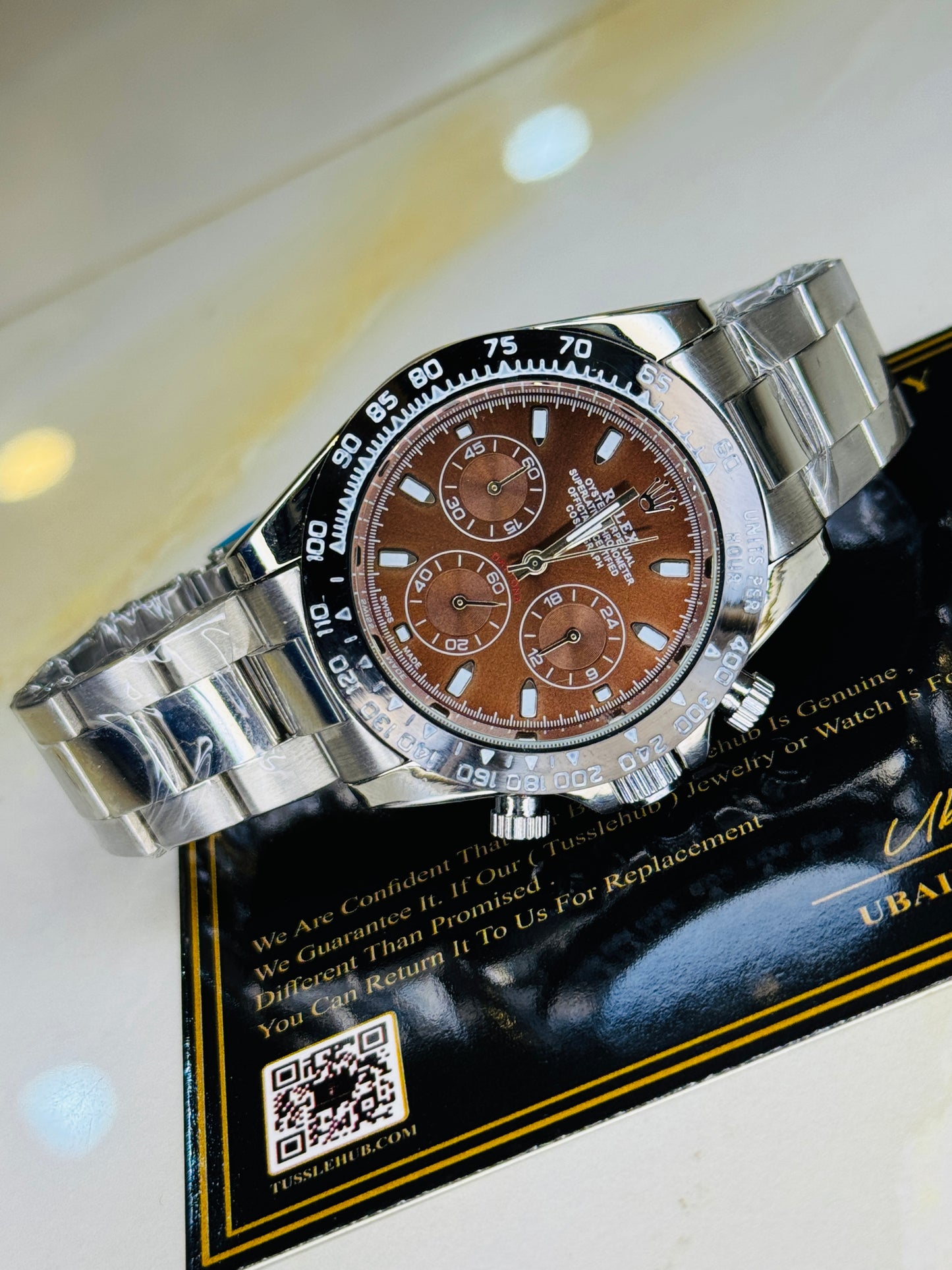Silver Chocolate Daytona Chronograph Chain Strap Master Clone Watch