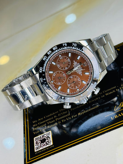 Silver Chocolate Daytona Chronograph Chain Strap Master Clone Watch