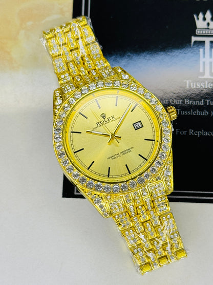 Gold Perpetual Iced Watch For Her