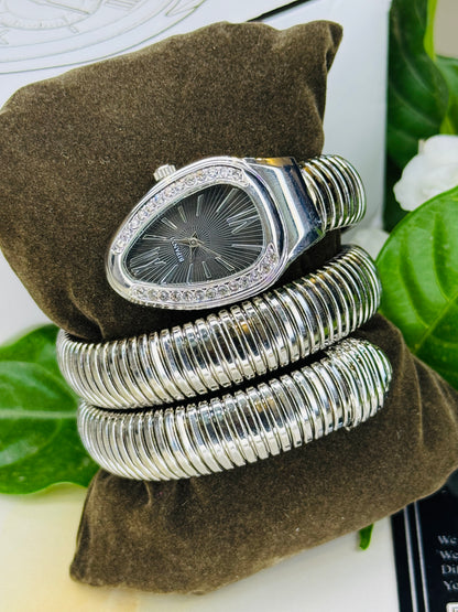 Silver Black Serpentine Watch For Her