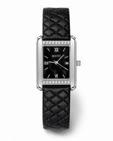 Black Leather Zircon Square Watch For Her
