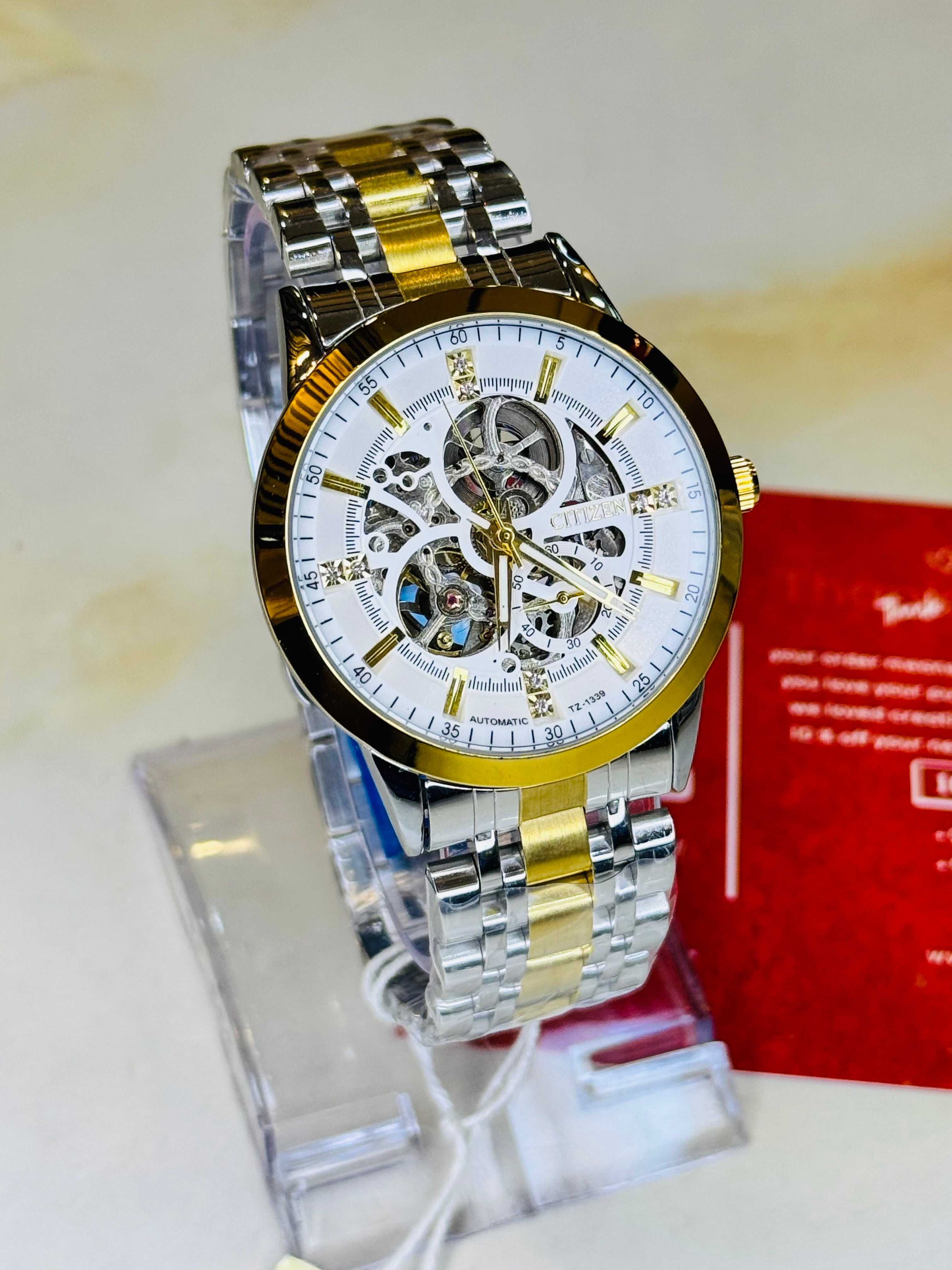 Two Tone White Citizen Skeleton Automatic Watch