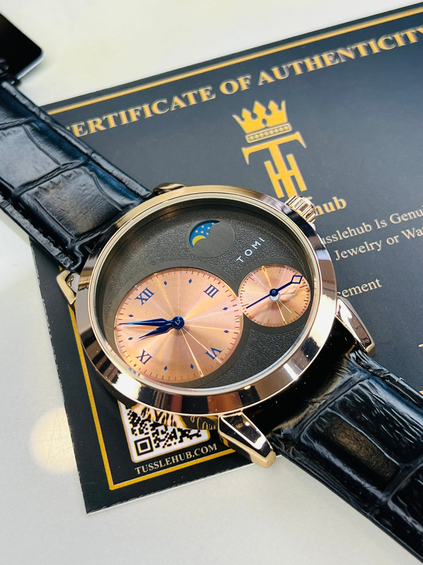 Tomi Black Rose Gold Moon graph Dial Watch