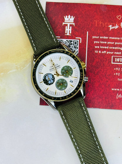Omega 50th Anniversary Army Green Chronograph Watch