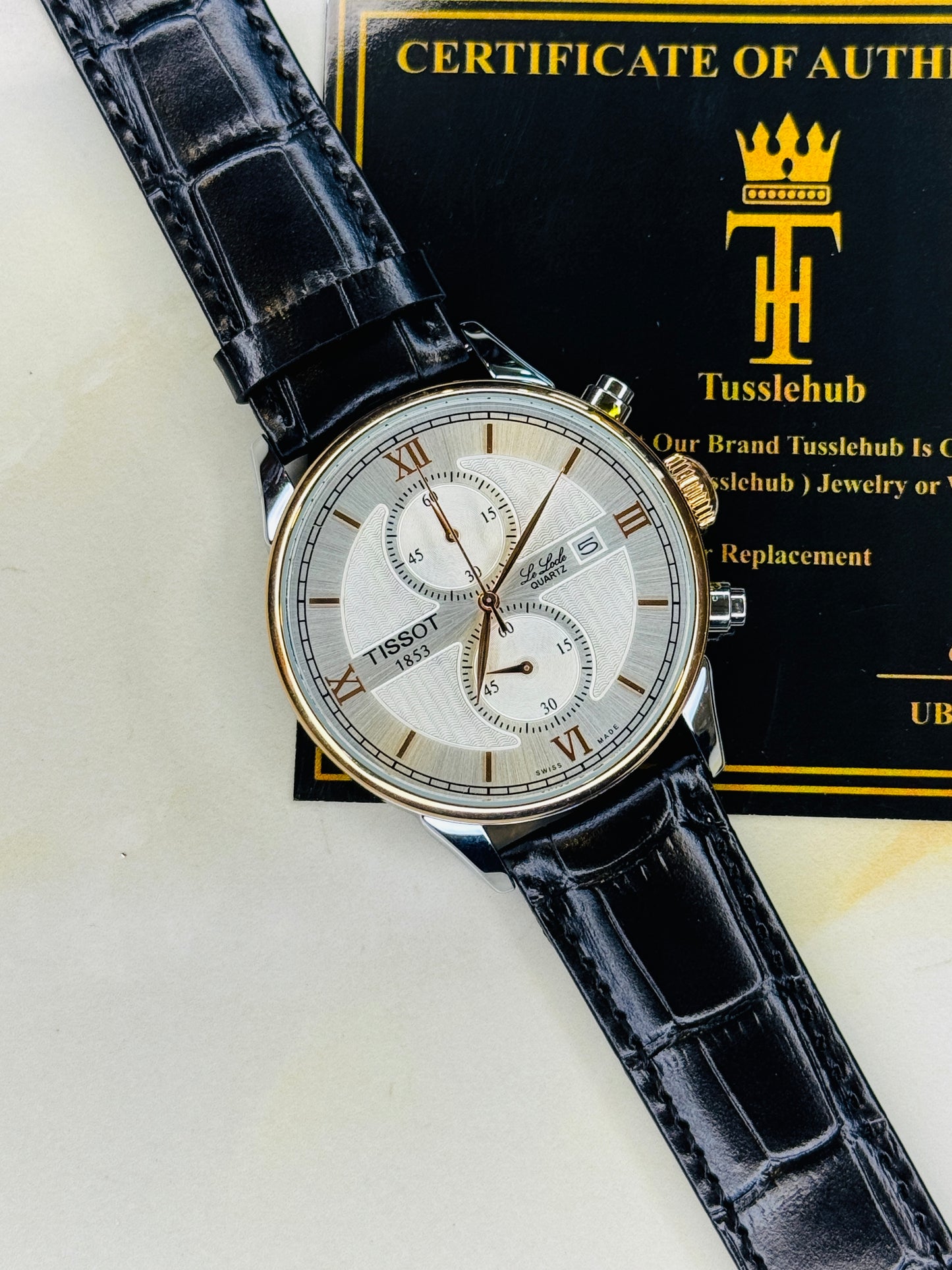 Le Lode Black Leather Chronograph Dial Tissot Watch
