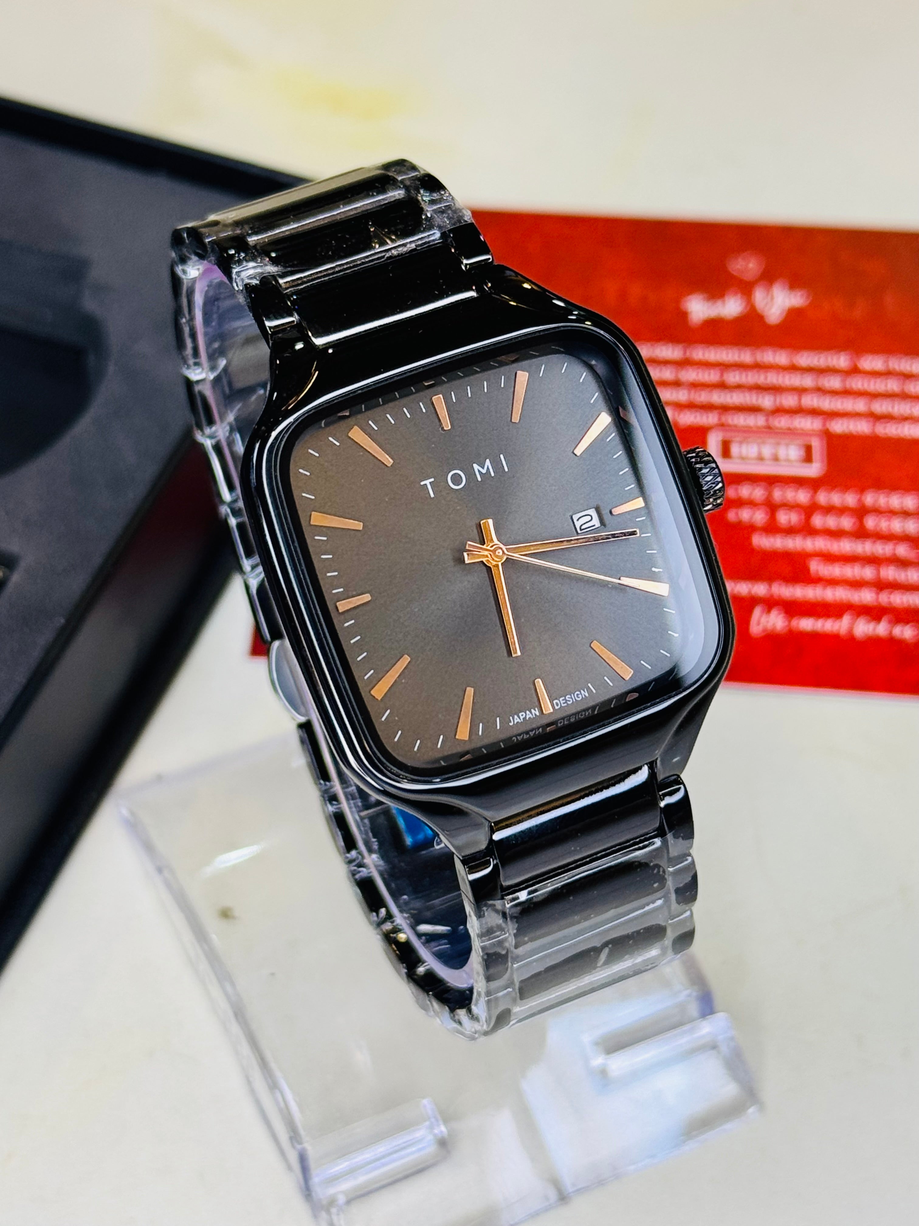 Tomi S3 Square All Black Gift Set Watch