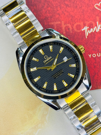 Two Tone Black Chain Strapped Omega Sea Master Watch
