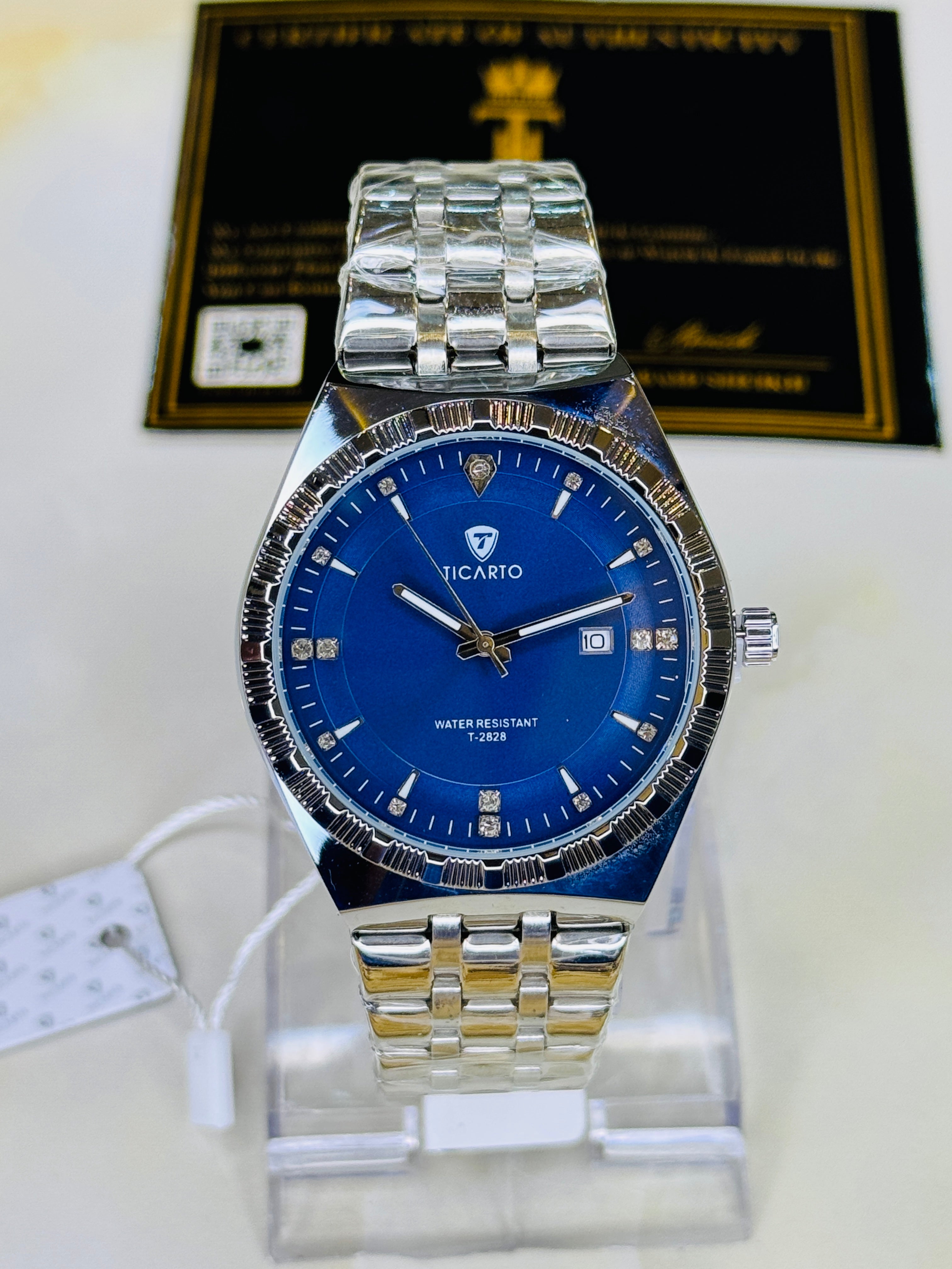 Silver Blue Dial Ticarto Diamond Watch