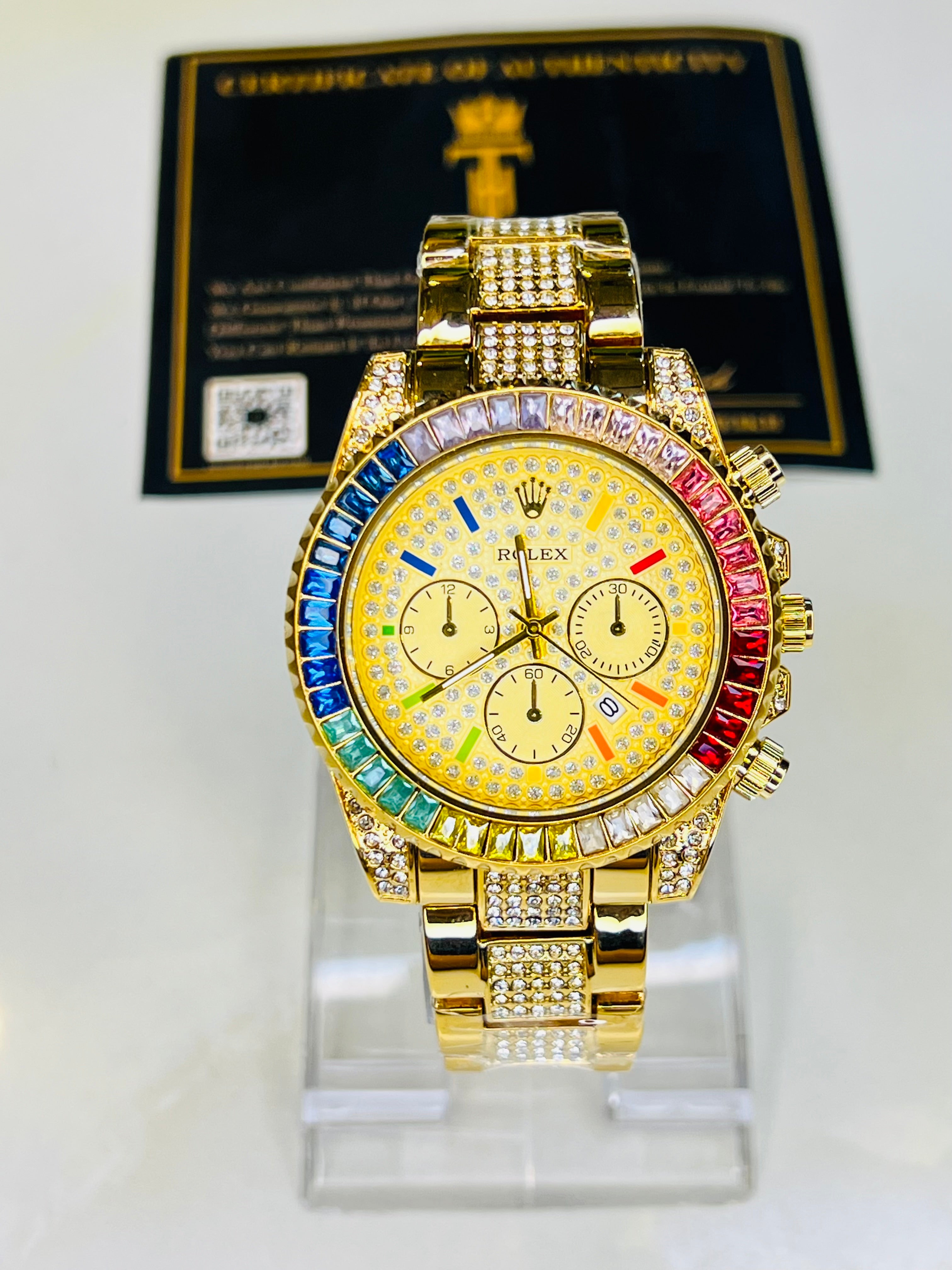 All Gold Rainbow Rolex Iced Out Watch