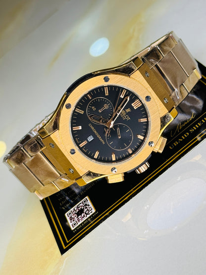 Minimal Rose Gold Black Dial Super Clone Chronograph Hublot Watch