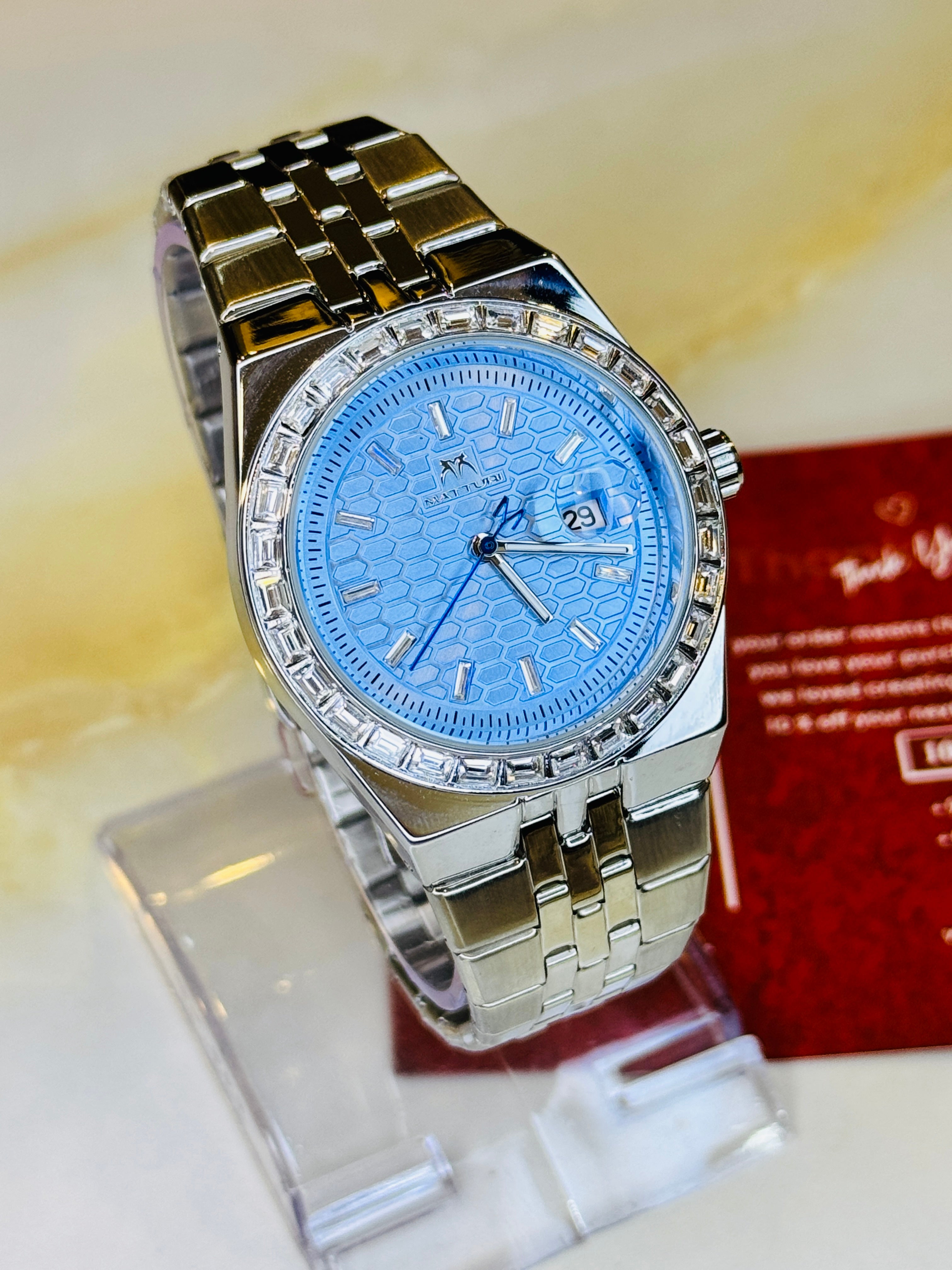 Silver Ice Blue Luxus Watch