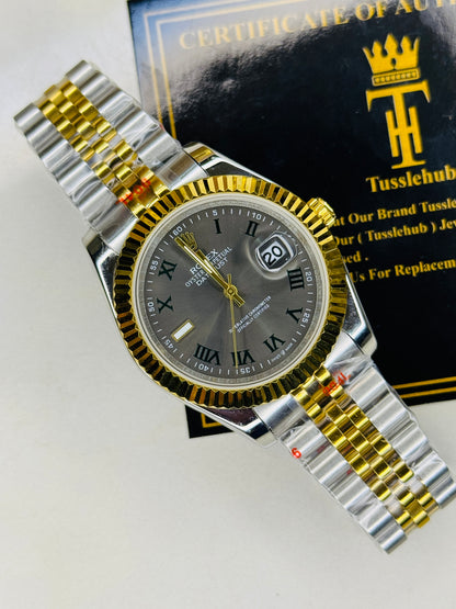 Jubilee Date Just Two Tone Roman Fluted Metallic Dial Quartz Watch