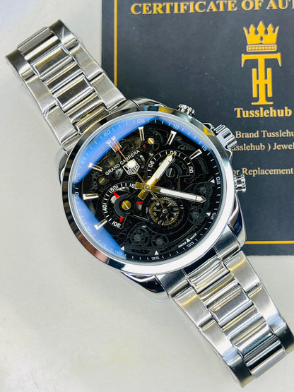 Silver Black Grand Carrera Chain Strap Chronographs  Watch