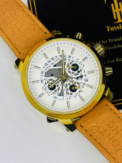 MontBlanc Brown Gold Skeleton Chronograph Watch