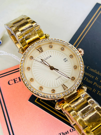Rose Gold Westchi White Iced Dial Watch For Her
