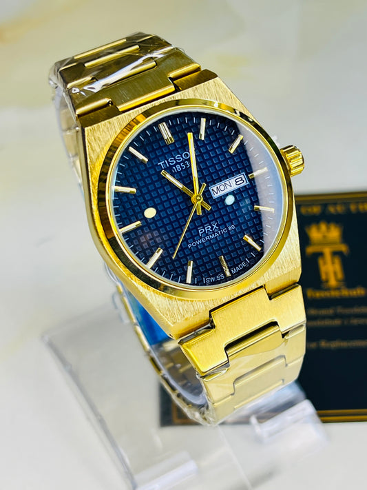 Tissot PRX Gold With Deep Blue Textured Dial Watch