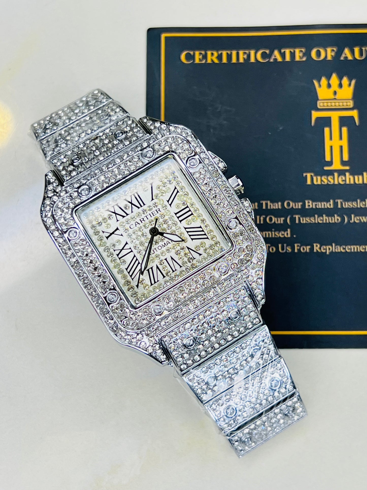 All Silver Square Tank Iced Out Watch