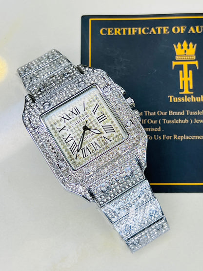 All Silver Square Tank Iced Out Watch