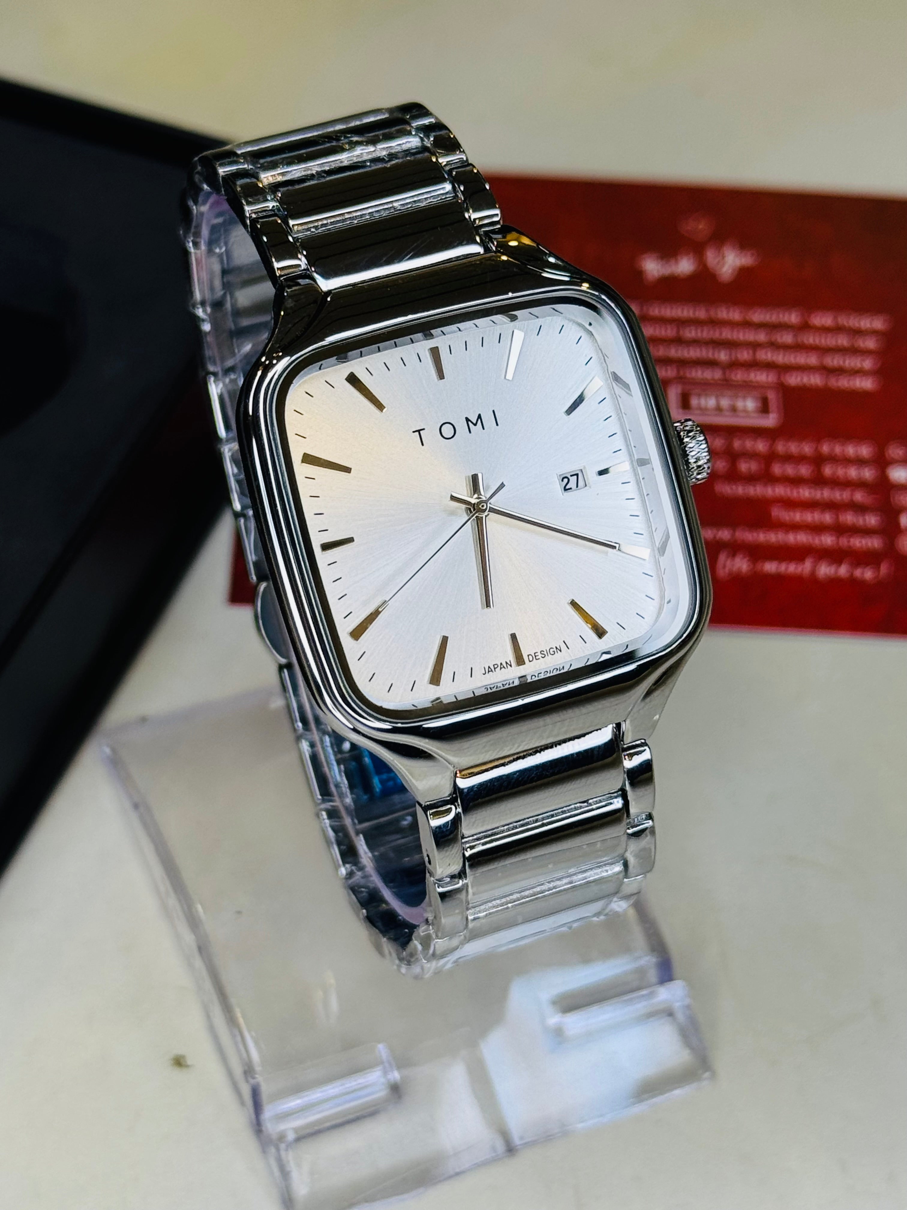 Tomi S3 Square Silver White Gift Set Watch
