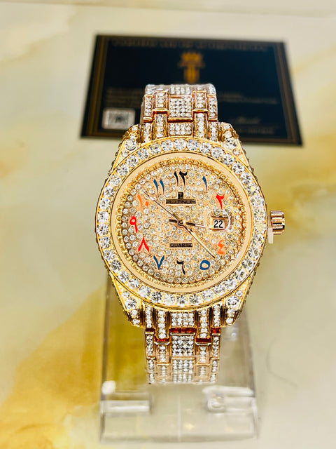 Rose Gold Iced Out Rainbow Date-just Watch