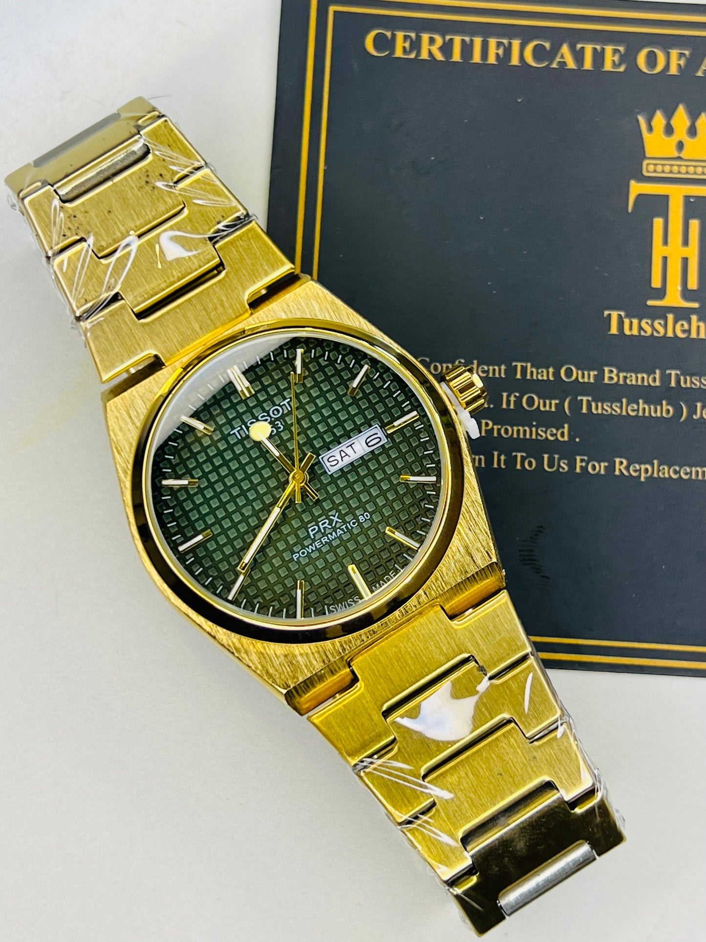Tissot PRX Gold With Green Textured Dial Watch