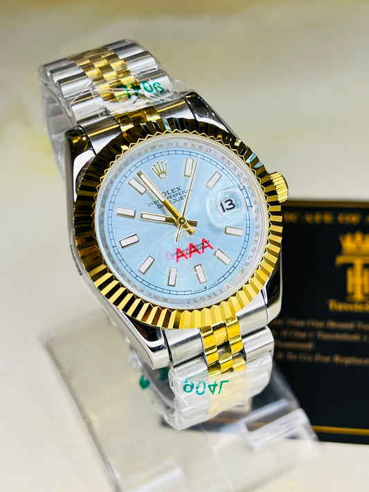 Jubilee Date Just Two Tone Fluted Bezel Ice Blue Dial Quartz Watch