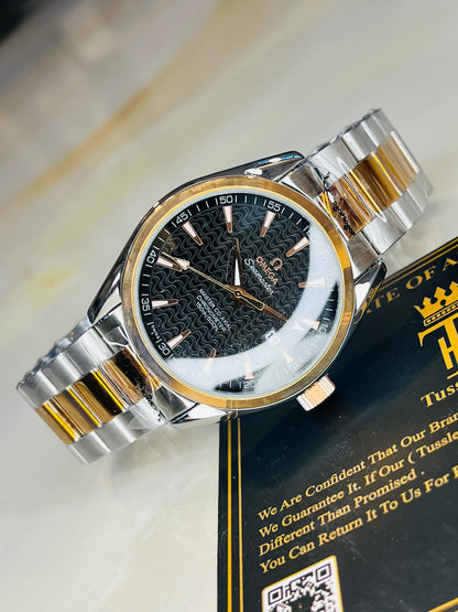 Automatic Sea Master Two Tone Black Dial Watch