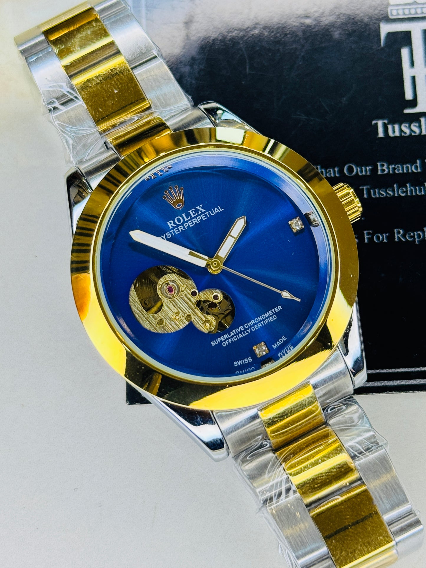 Two Tone Sapphire Hawk Eye Automatic Rolex Watch