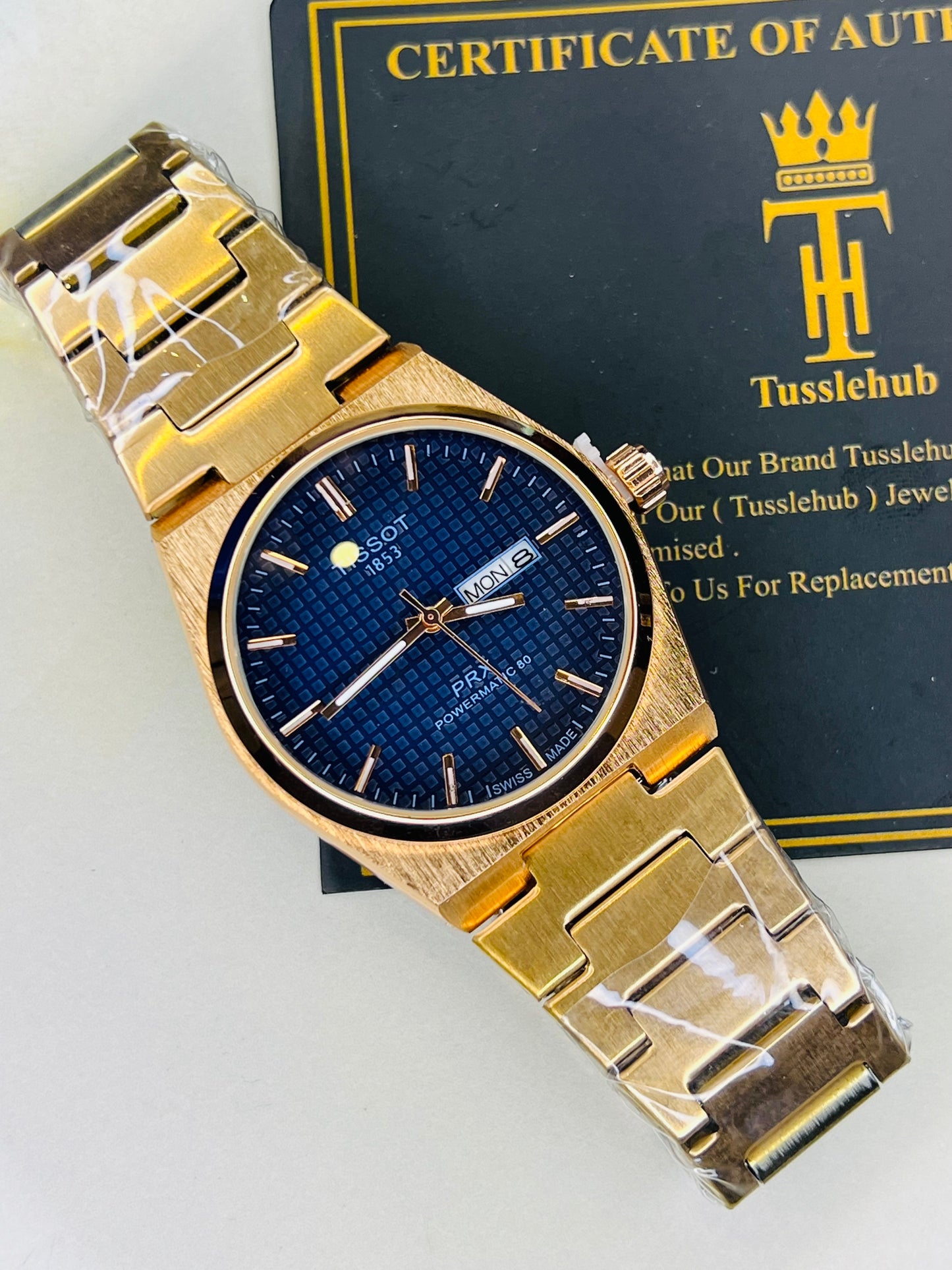 Tissot PRX Rose Gold With Deep Blue Textured Dial Watch
