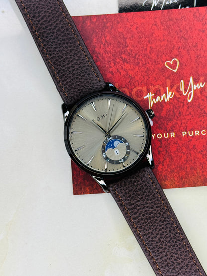 Tomi Coffee Grey Leather Magnetic Strap Watch