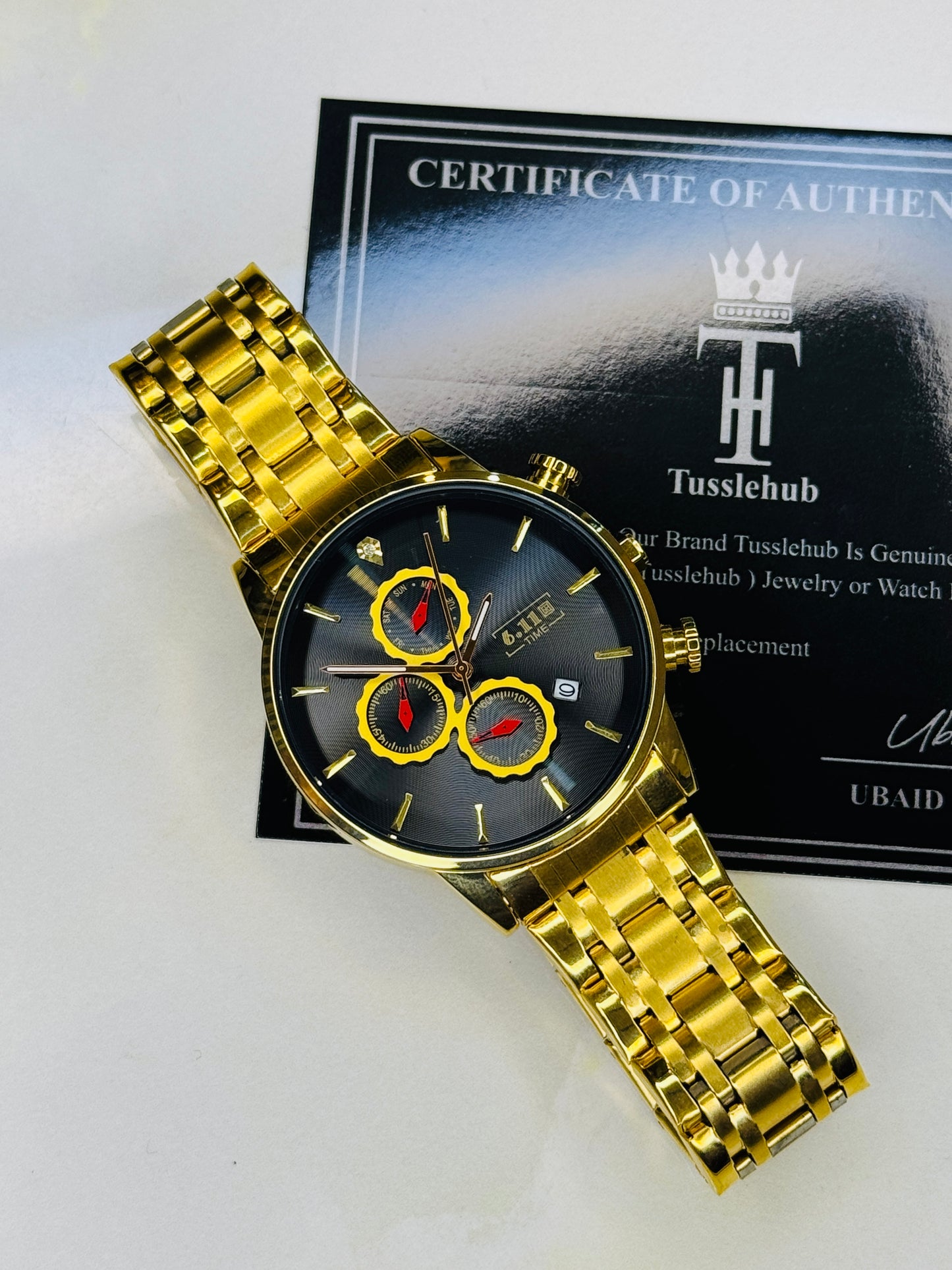 6:11 Gold Black Chronograph Watch