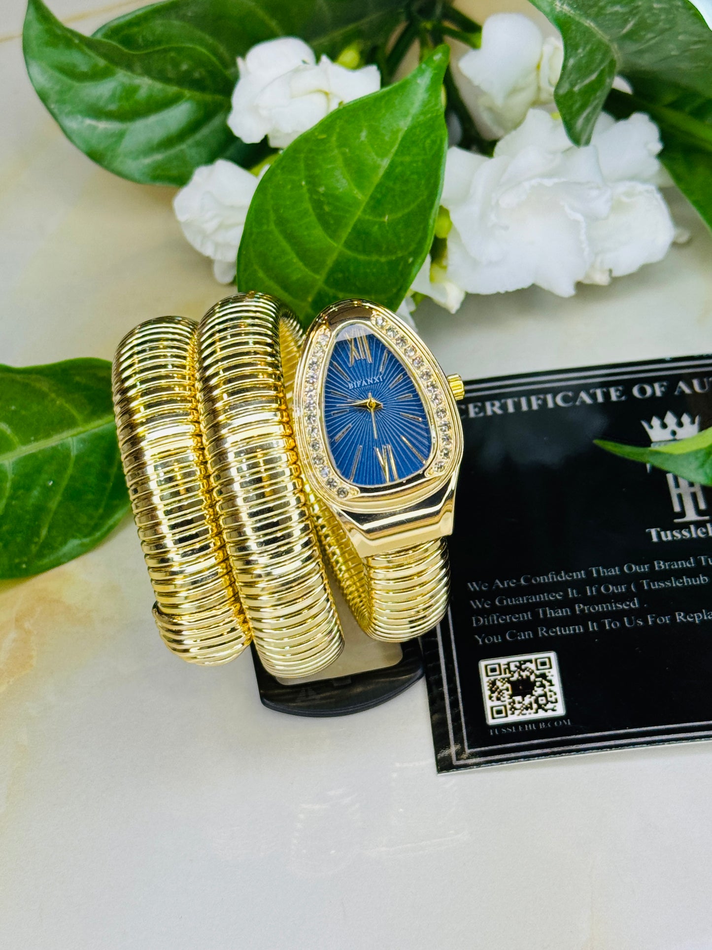 Gold Sapphire Serpentine Watch For Her