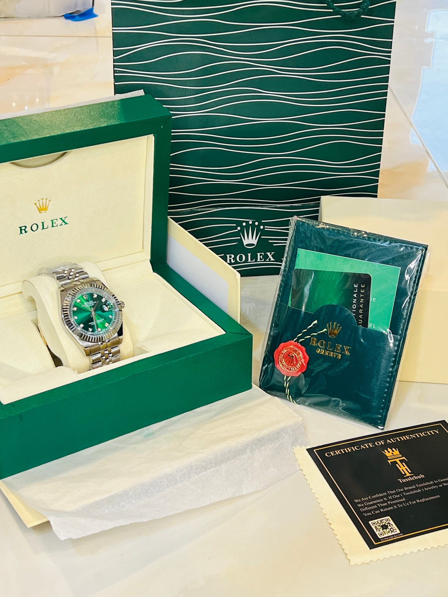 Date Just Silver Green Diamond Dial Quartz Master Clone Watch