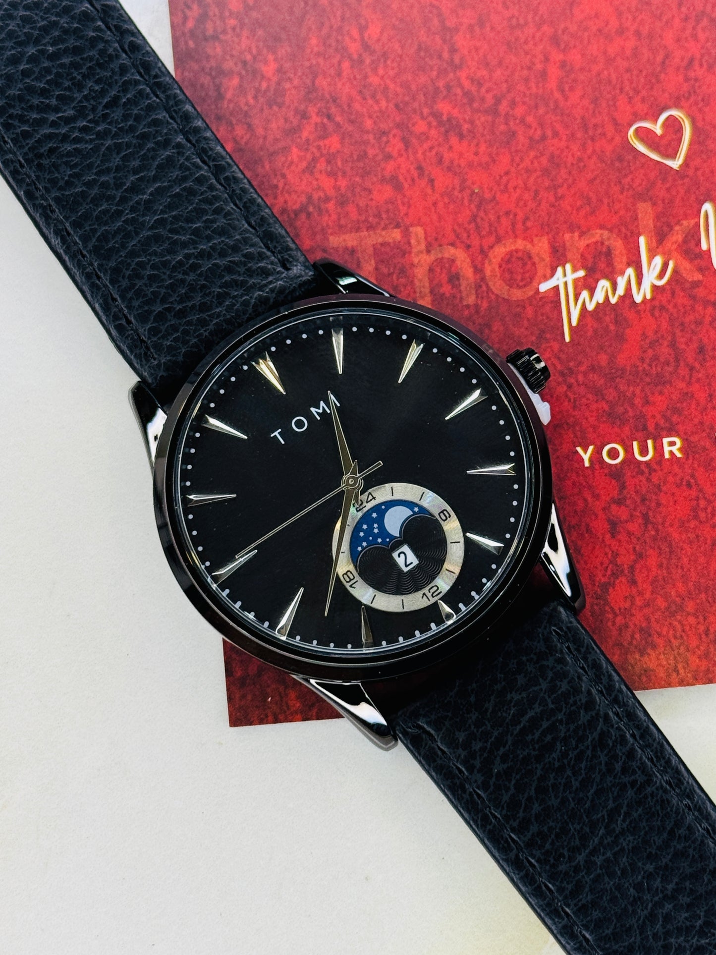 Tomi All Black Leather Magnetic Strap Watch