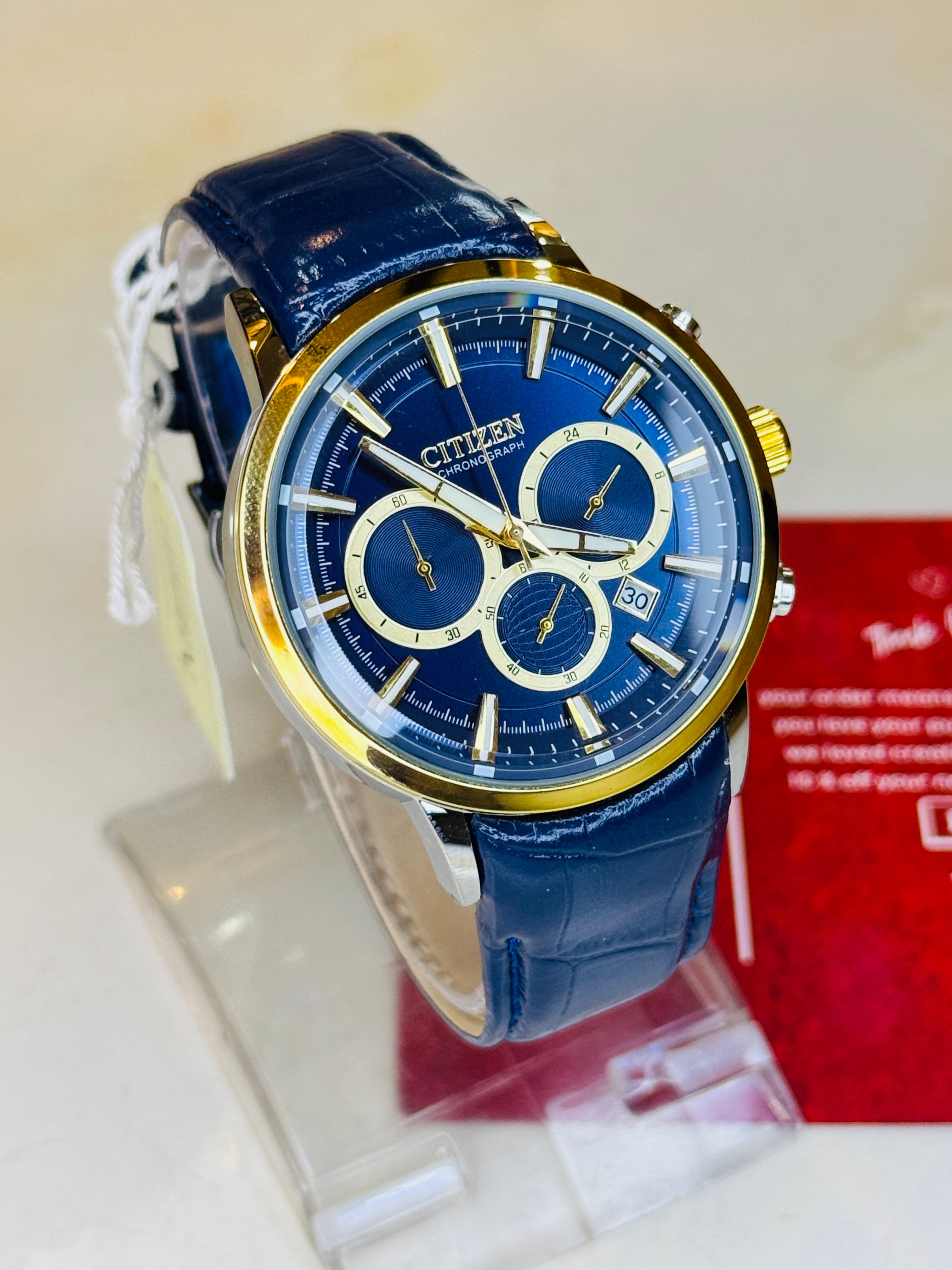 Citizen Globe Blue Gold Chronograph Watch